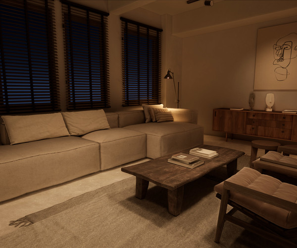 ArtStation - | UE4| NIGHT | Realism Vintage Style Living Room NIGHT