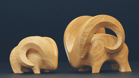 Modern abstract pair of goats sculpture