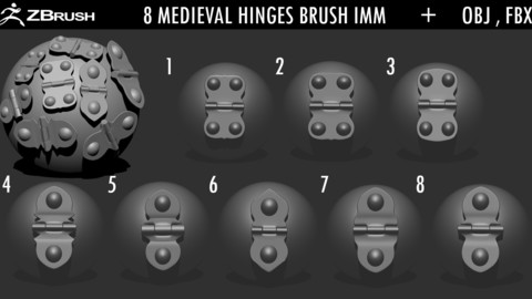 Medieval Hinges Brush IMM, OBJ, FBX [UV UNWRAPPED]