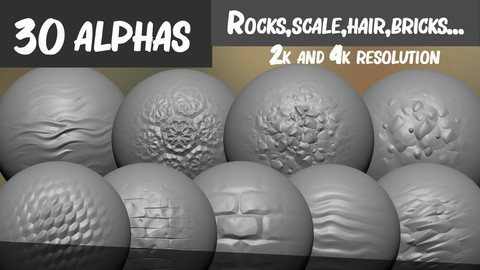 30 Alphas various - (Rocks,Scale,Hair,Bricks...)