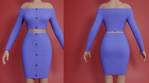 3D Sexy Off Shoulder Two Piece Set- Button Knitted Bodycon CropTop And mini Skirt Spring / Summer Sets