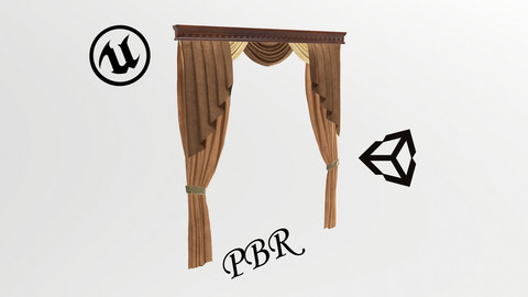 №601 Curtain  3D low poly models for game development and VR-projects