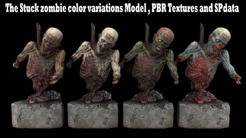 The Stuck zombie color variations Model , PBR Textures and SPdata