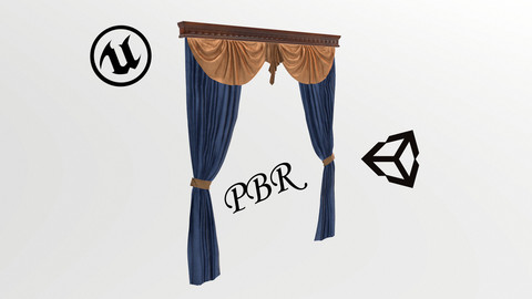 №607 Curtain  3D low poly models for game development and VR-projects