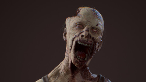 Zombie ztl + lowpoly + substance painter project + marmoset scene+ animation