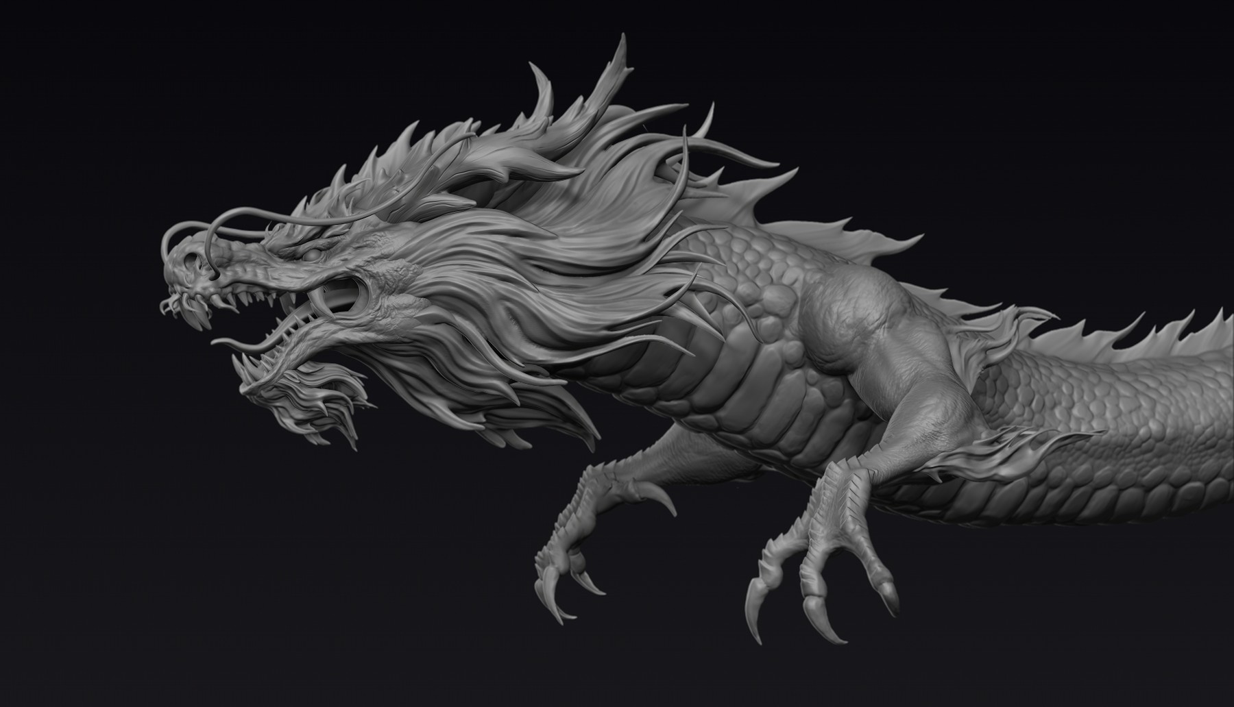 sculpting a dragon scroll asset in zbrush