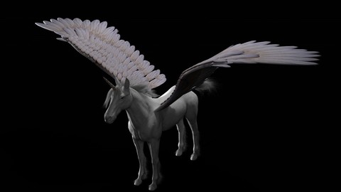 Pegasus Horse Hair Fur Rigged Animal