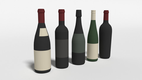 Low Poly Cartoon Wine Bottles