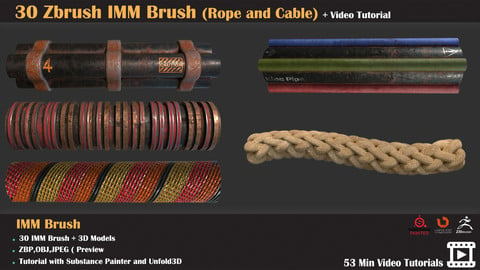 30 Zbrush IMM Brush (Rope and Cable) +Texturing Tutorial