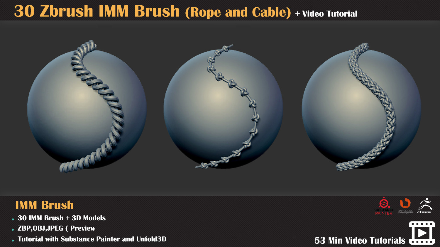 cable & wire zbrush imm brushes gfxdomain