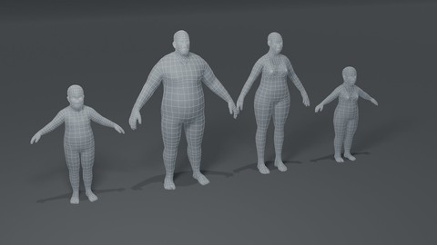 Fat Human Body Base Mesh 3D Model Family Pack