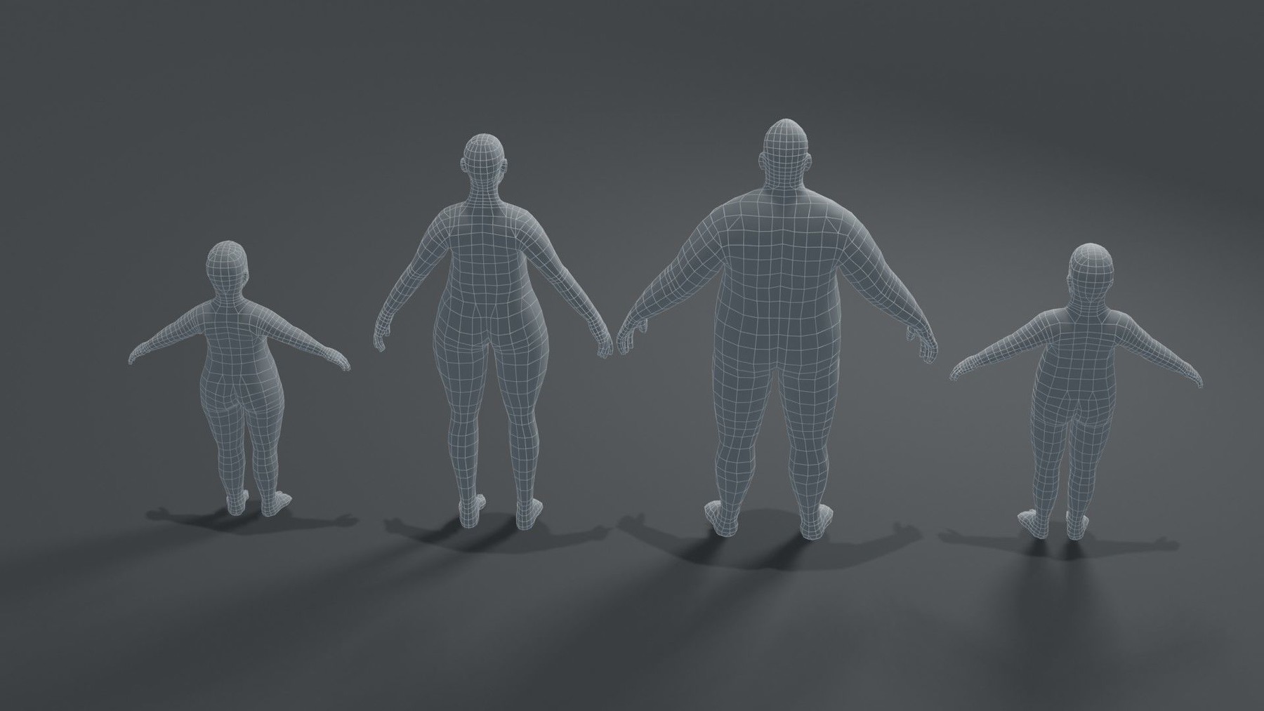 ArtStation - Fat Human Body Base Mesh 3D Model Family Pack | Game Assets