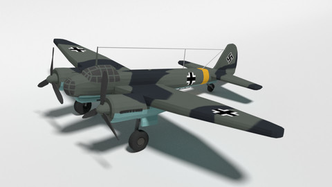 Low Poly Cartoon Junkers Ju 88 WWII Airplane