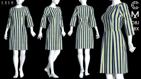 Women's stripe dress - Free / Marvelous Designer, CLO3D, Daz3D