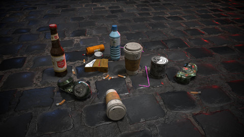 Urban Garbage Small Pack and Trash set Low-poly