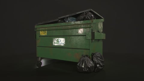 Dumpster with Garbage Bags - Low Poly