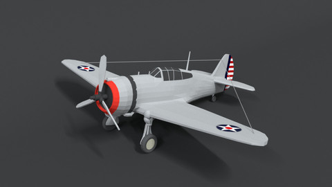 Low Poly Cartoon Curtiss P 36 Hawk WII Airplane