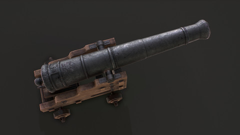 Old Iron Naval Cannon - Low Poly