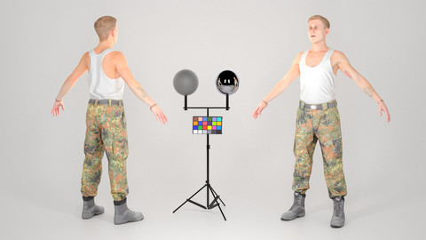 Young German soldier in a white T-shirt ready for animation 113