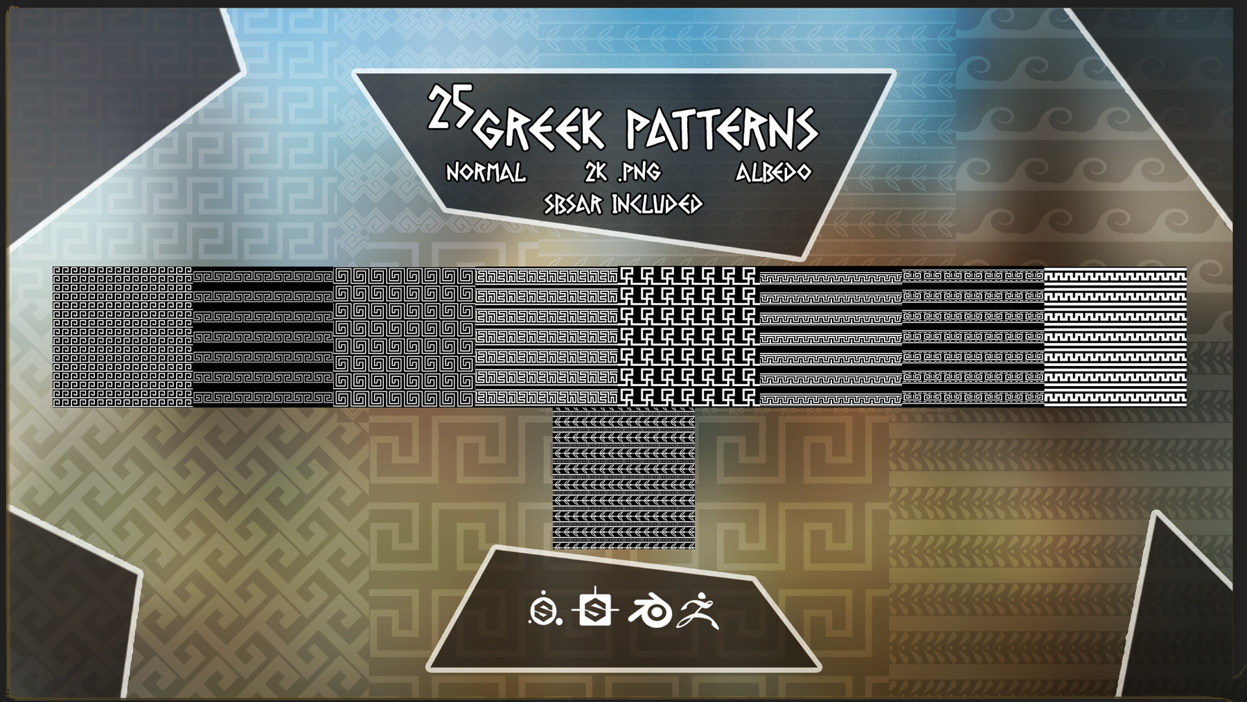 ArtStation - 25 Greek Patterns (x25 SBAR Included) | Artworks