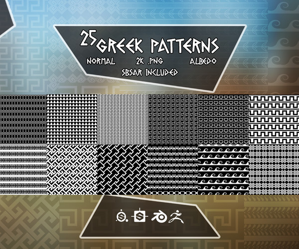 ArtStation - 25 Greek Patterns (x25 SBAR Included) | Artworks