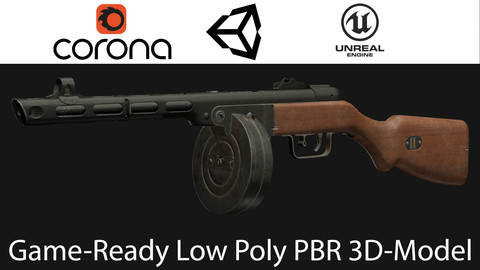 Soviet submashine gun PPSh41 Low-poly 3D-model