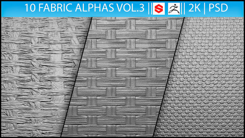 10 Fabric Alphas Vol.3 (ZBrush, Substance, 2K)
