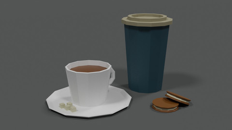Low Poly Cartoon Coffee Scene