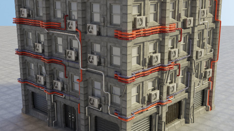 Cyberpunk Piped Building (FBX,Blend)