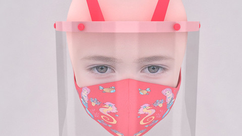 Medical face shield and mask for kids 3D model