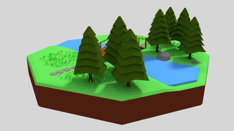 ArtStation - Low Poly Cartoon Forest Bridge Scene | Resources