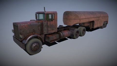 Old American Semi Truck and Tanker Trailer