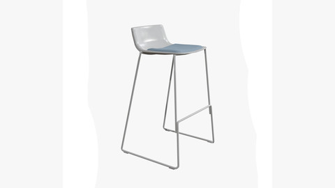 PATo Stool-Model 4310 V-02-White Painted Steel and blue fabric