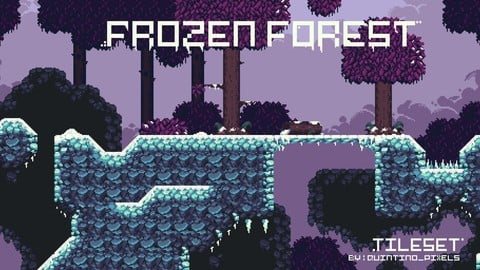 Artstation Frozen Forest Pixel Art Tileset Game Assets