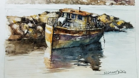 Watercolor shipwreck