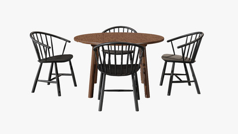 DiningSet V-03-Taro Table and Johansson J64 Chair Low-poly 3D model
