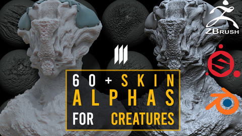 60 Skin Alphas For Creatures / Zbrush / Substance Painter / Blender