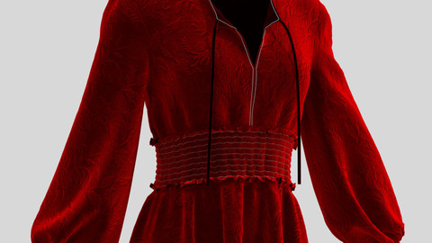 Marvelous Designer,Clo3d project | Smocked Velvet dress