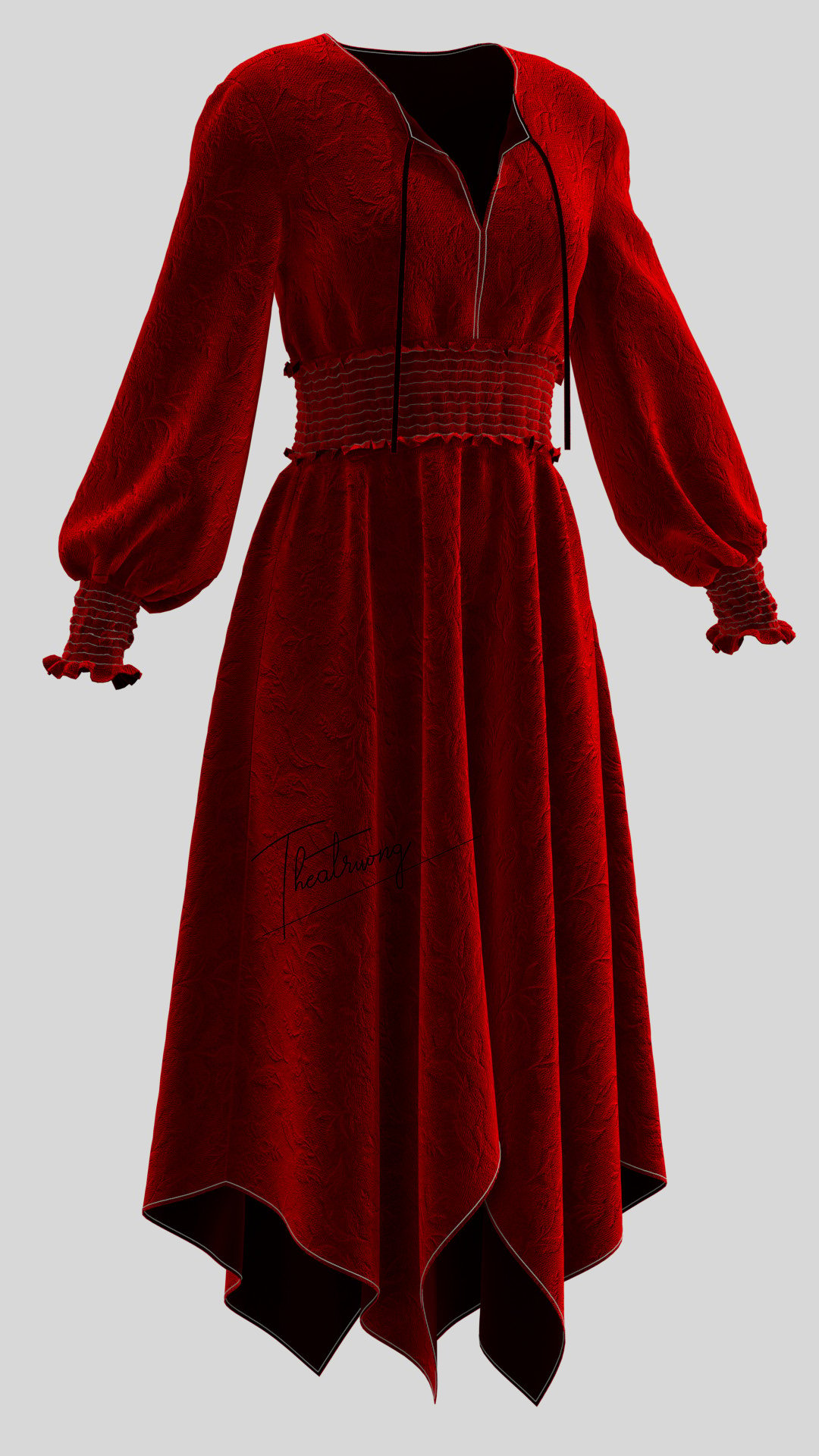 ArtStation - Marvelous Designer,Clo3d project | Smocked Velvet dress ...