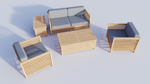 Wooden Outdoor Lounge | Sketchup 3D Model Set | Incl. V-Ray Materials