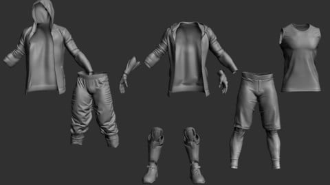 character cloth   hightpoly ( hight poly ). zbrush boot trousers shorts