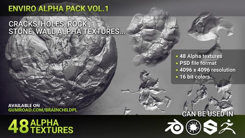 48 Alpha Textures - Zbrush / Blender / Substance (4k, 16bit)