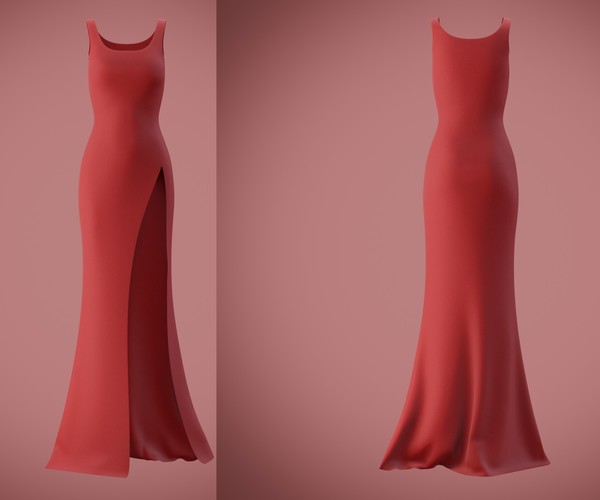 3D Floral Slit Gown in Red