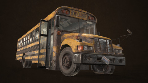 Abandoned School Bus - Low Poly