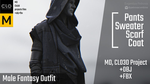 Marvelous Designer, Clo3d project+OBJ+FBX. Male fantasy outfit.