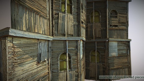 Decaying old modular wooden photorealistic wall VR / AR / low-poly 3d model