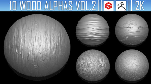 10 Wood Alphas Vol.2 (ZBRush, Substance, 2K)