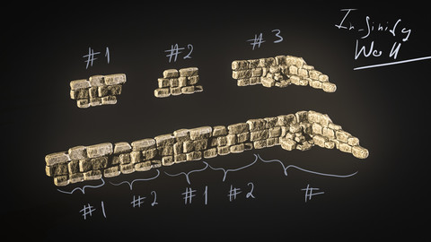 Stones and stairs medieval modular kit bash Low-poly 3D model