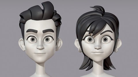Male and female cartoon characters base mesh