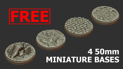 FREE PACK - 4 MINIATURE BASES 50mm 3D Print Ready -  .OBJ, .STL files